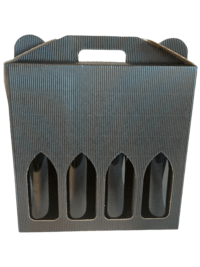 Gaveæske riflet sort 4 fl. - Helflaske 75 cl. - Slagelse Vinkompagni