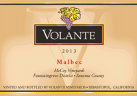 Volante Malbec McCoy Vineyards Sonoma County 2013
